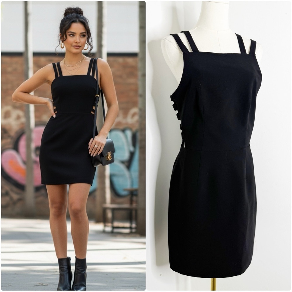 Amanda Uprichard Black Strappy Side Cutout Mini Dress – Size Small